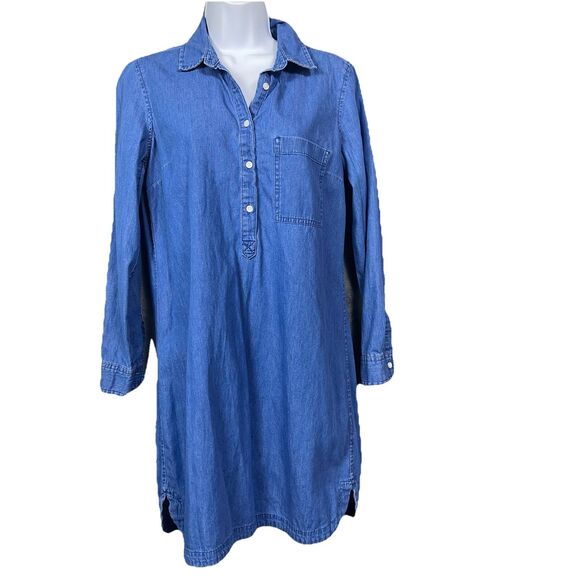 Old Navy Champbray Shirt Dress Womens Small Blue 1/2 Button Up Collared Denim M - Picture 1 of 15